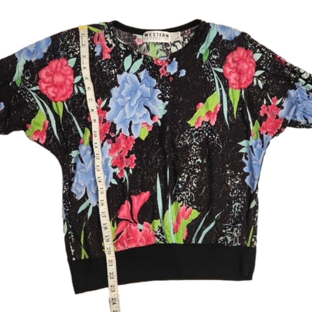 Womens Vintage Western Connection black floral quarter sleeve top size Medium. - Picture 13 of 14